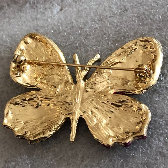 Signed OPC Vibrant Rhinestone Butterfly Pin - Picture 2 of 3